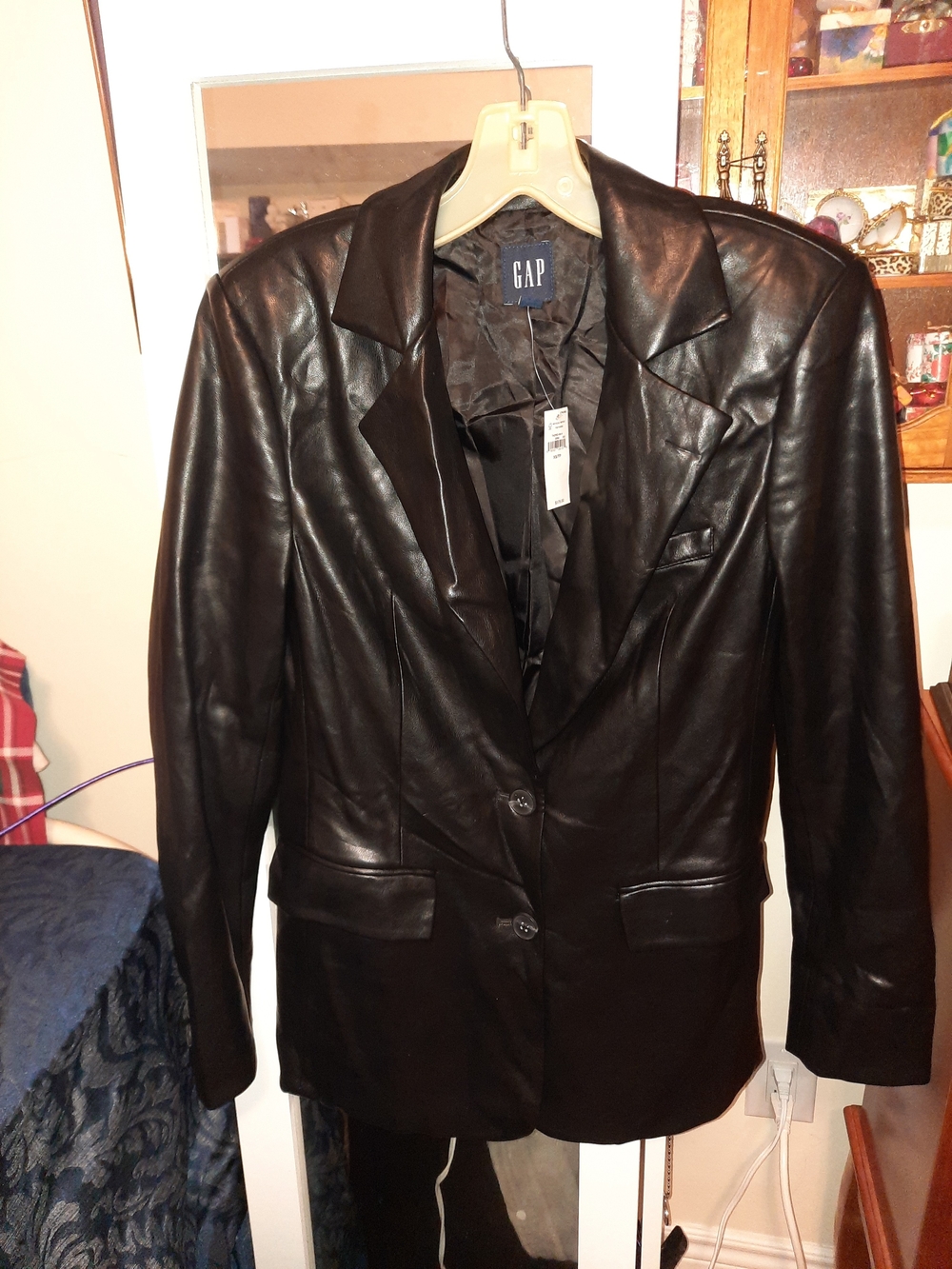 NWT GORGEOUS HIGH END "GAP" Women's Black Faux Leather Blazer Jacket XS